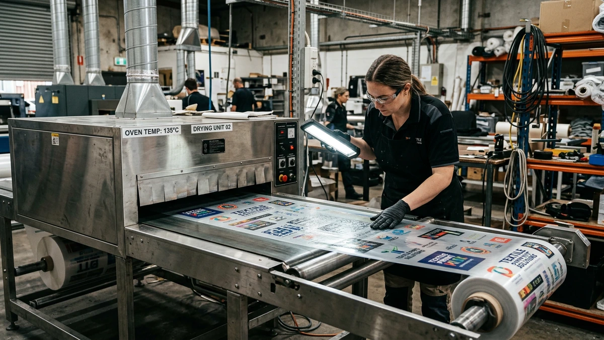 Inspección de bobina con defecto de dtf aceitoso bajo lámpara de taller textil
